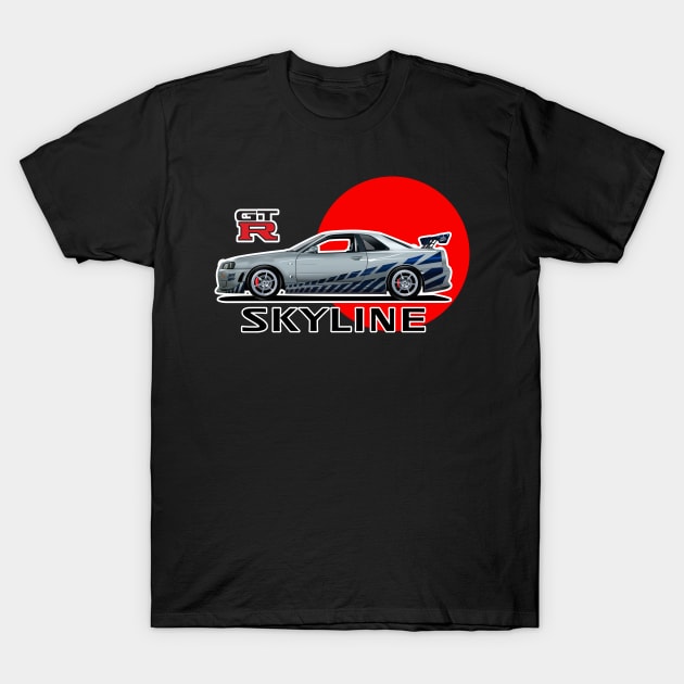 Brian's skyline gtr R34 Nissan (brian o conner) godzilla T-Shirt by ASAKDESIGNS